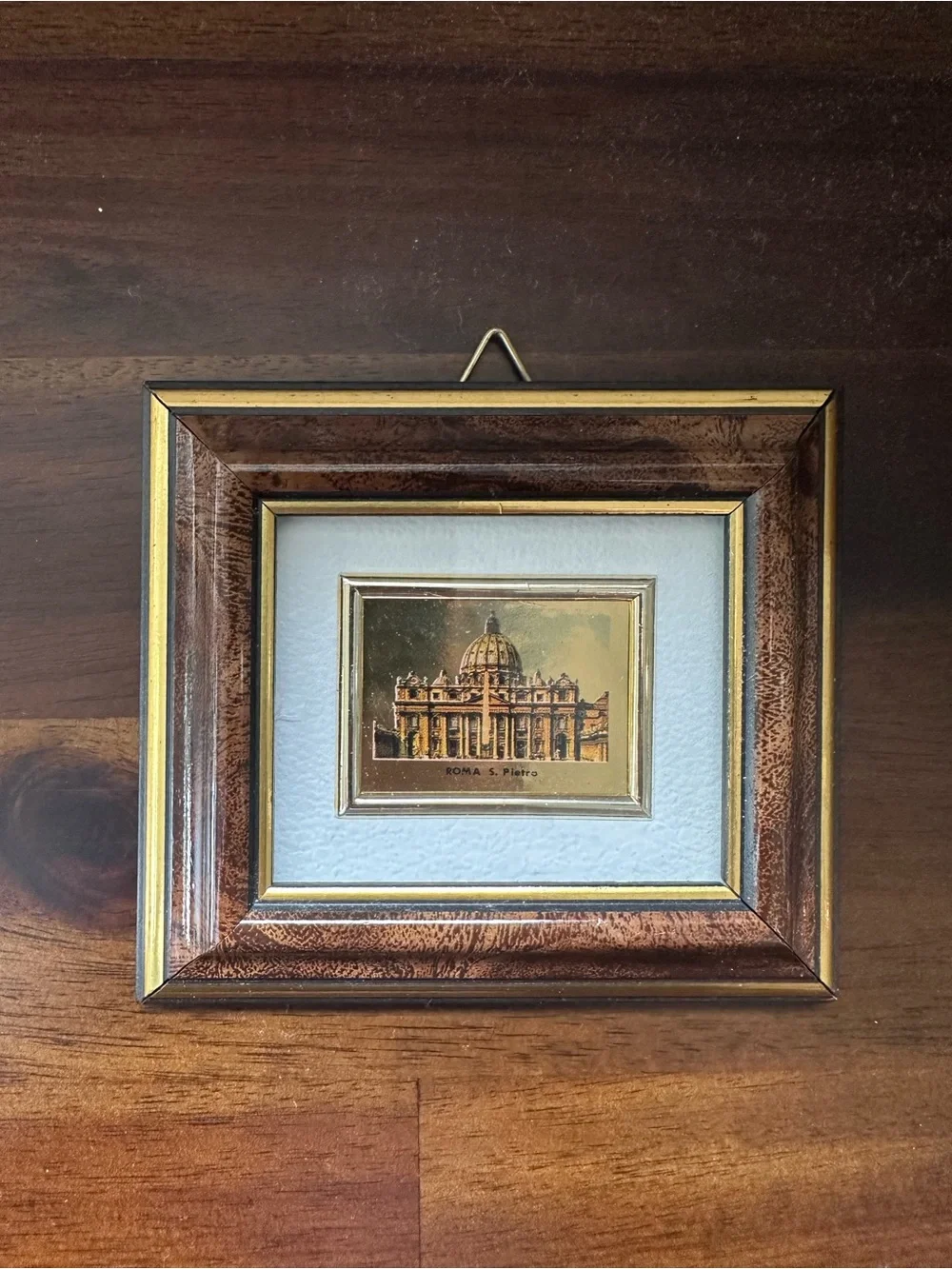 Framed Miniature Rome S Pietro- 23K gold leaf chromalithograph